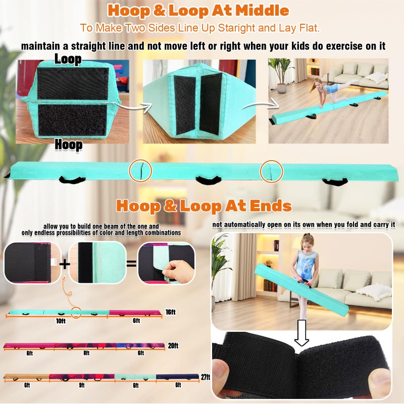 Marfula 8 FT / 9 FT Folding Balance Beam Gymnastics Floor Beam - Extra Firm - Suede Cover - Anti Slip Bottom with Carry Bag For Kids/Adults Home Use - Image 5