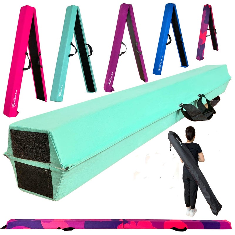 Marfula 8 FT / 9 FT Folding Balance Beam Gymnastics Floor Beam - Extra Firm - Suede Cover - Anti Slip Bottom with Carry Bag For Kids/Adults Home Use - Image 1