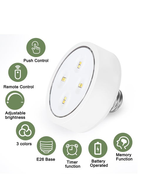 Battery Operated Light Bulb for Lamps Screw in LED Puck Lights with Remote Replacement AA Battery Powered Wireless Dimmable Timer Light Bulb with E26 Socket for Non Electric Wall Sconce(Pack of 1)