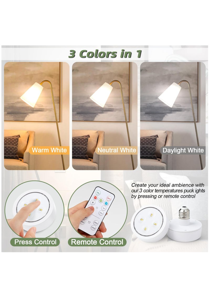 Arabest - Battery Operated Light Bulb for Lamps Screw in LED Puck Lights with Remote Replacement AA Battery Powered Wireless Dimmable Timer Light Bulb with E26 Socket for Non Electric Wall Sconce(Pack of 1) - Image 1
