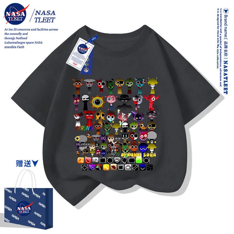 Nasa Joint Sprunki Rhythm Box Surrounding Clothes Children'S Short-Sleeved T-Shirt Boys And Girls Pure Cotton T-Shirt Summer - Image 2