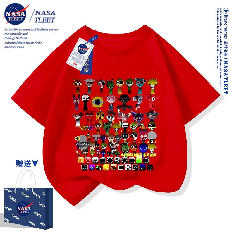 Nasa Joint Sprunki Rhythm Box Surrounding Clothes Children'S Short-Sleeved T-Shirt Boys And Girls Pure Cotton T-Shirt Summer - Image 5