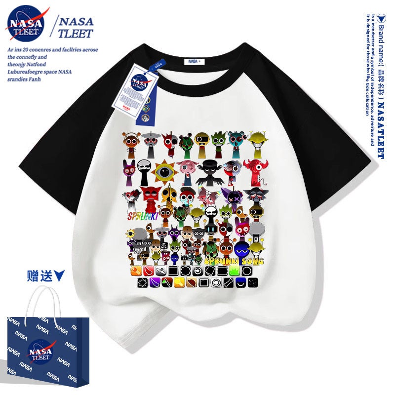 Nasa Joint Sprunki Rhythm Box Surrounding Clothes Children'S Short-Sleeved T-Shirt Boys And Girls Pure Cotton T-Shirt Summer - Image 1