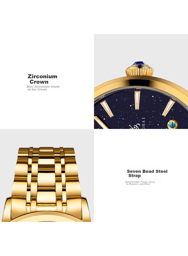 Shanghai Men's Watch, Automatic Mechanical Watch For Men, National Series, Sun Moon Star Skeleton Dial With Gold Plate And Steel Strap 22re - Image 2