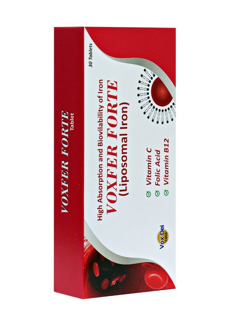 VOXFER FORTE  Tablets – Liposomal Iron with High Absorption, Vitamin C, Folic Acid, and Vitamin B12 for Optimal Health – 30 Tablets