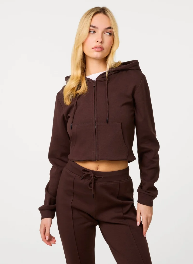 بينك فانيلا Zip Up Cropped Hoodie