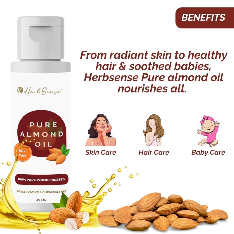 Herbsense Mini Oils Combo Pack Wood Cold Pressed Oils For Skin Hair Contains Pure Almond Oil Coconut Oil Hair Oil Neem Oil Mini Oil Shots Pack of 4 Each 50ml 50ml x 4 - Image 3