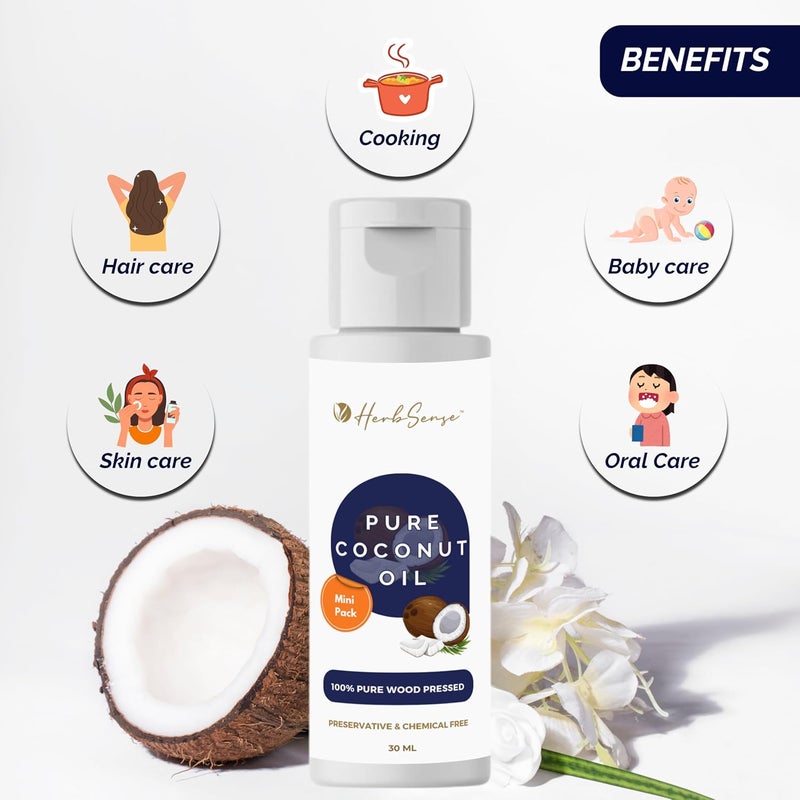 Herbsense Mini Oils Combo Pack Wood Cold Pressed Oils For Skin Hair Contains Pure Almond Oil Coconut Oil Hair Oil Neem Oil Mini Oil Shots Pack of 4 Each 50ml 50ml x 4 - Image 4