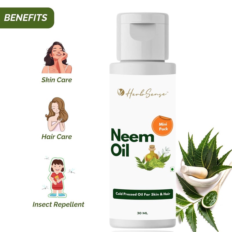 Herbsense Mini Oils Combo Pack Wood Cold Pressed Oils For Skin Hair Contains Pure Almond Oil Coconut Oil Hair Oil Neem Oil Mini Oil Shots Pack of 4 Each 50ml 50ml x 4 - Image 5