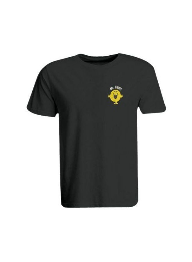 BYFT Embroidered (Black) Cotton T-shirt (Mr. Happy) Personalized Round Neck T-shirt For Men (Medium)-Set of 1 pc-190 GSM