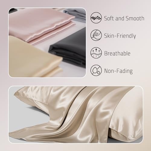 Gabire Mulberry Silk Pillowcases Set of 2 Both Sides Real Silk Pillow Covers for Hair and Skin Cool Pillowcase Organic Silk Pillowcase 2 Pack with Hidden Zipper Champagne King 2036 - Image 3