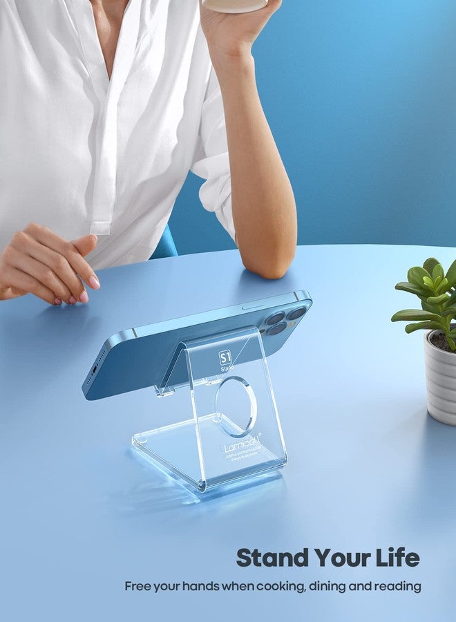 Lamicall Cell Phone Stand, Desk Accessories - Clear Office Cell Phone Holder, Acrylic Phone Stand, Desktop, Acrylic Office Desk Accessories, Office Decor, Suitable for iPhone, 4-8'' Phone - Image 2