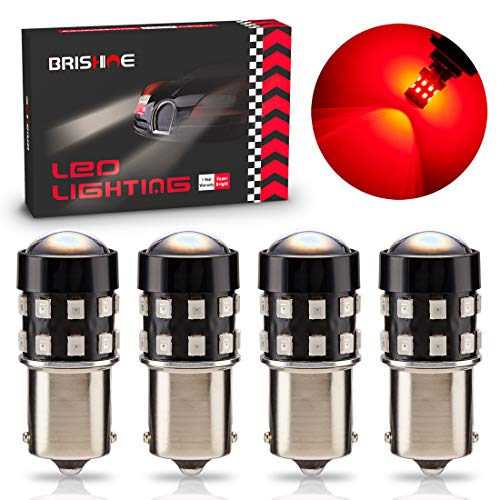 BRISHINE 4Pack Super Bright 1156 1073 1141 7506 BA15S LED Bulbs Brilliant Red 930V NonPolarity 24SMD LED Chipsets with Projector for Brake Tail Lights Turn Signal Lights - Image 1