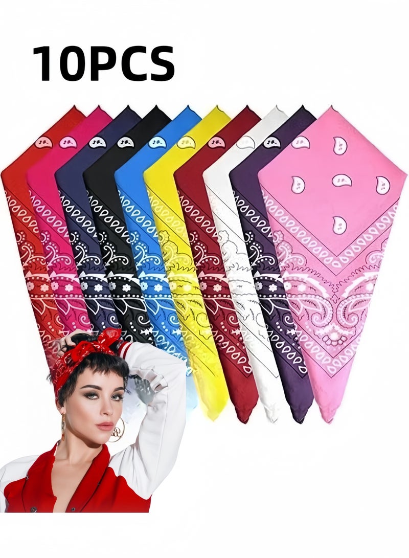 Harse 10 Pcs Paisley Bandanas – Multi-Purpose Cowboy Head Wraps, Scarves & Wristbands for Adults & Kids, 22x22 Inch - Image 1