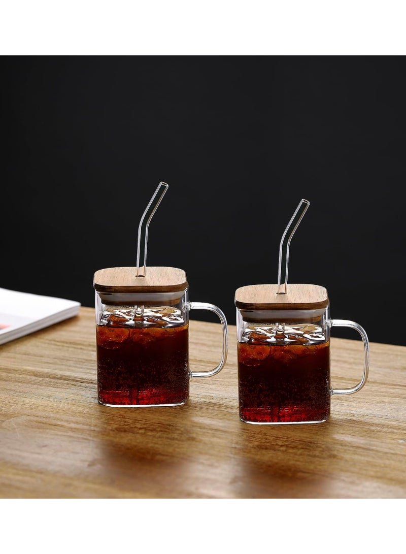 أوركيد طقم أكواب زجاجية من البوروسيليكات من أوركيد نيوفلام مكون من قطعتين مع غطاء خشبي وماصة قابلة لإعادة الاستخدام، أكواب قهوة إسبريسو مقاومة للحرارة، طقم شاي، أكواب شفافة مع ماصة للمشروبات الساخنة والباردة (شفاف، 500 ملليلتر) - Image 2