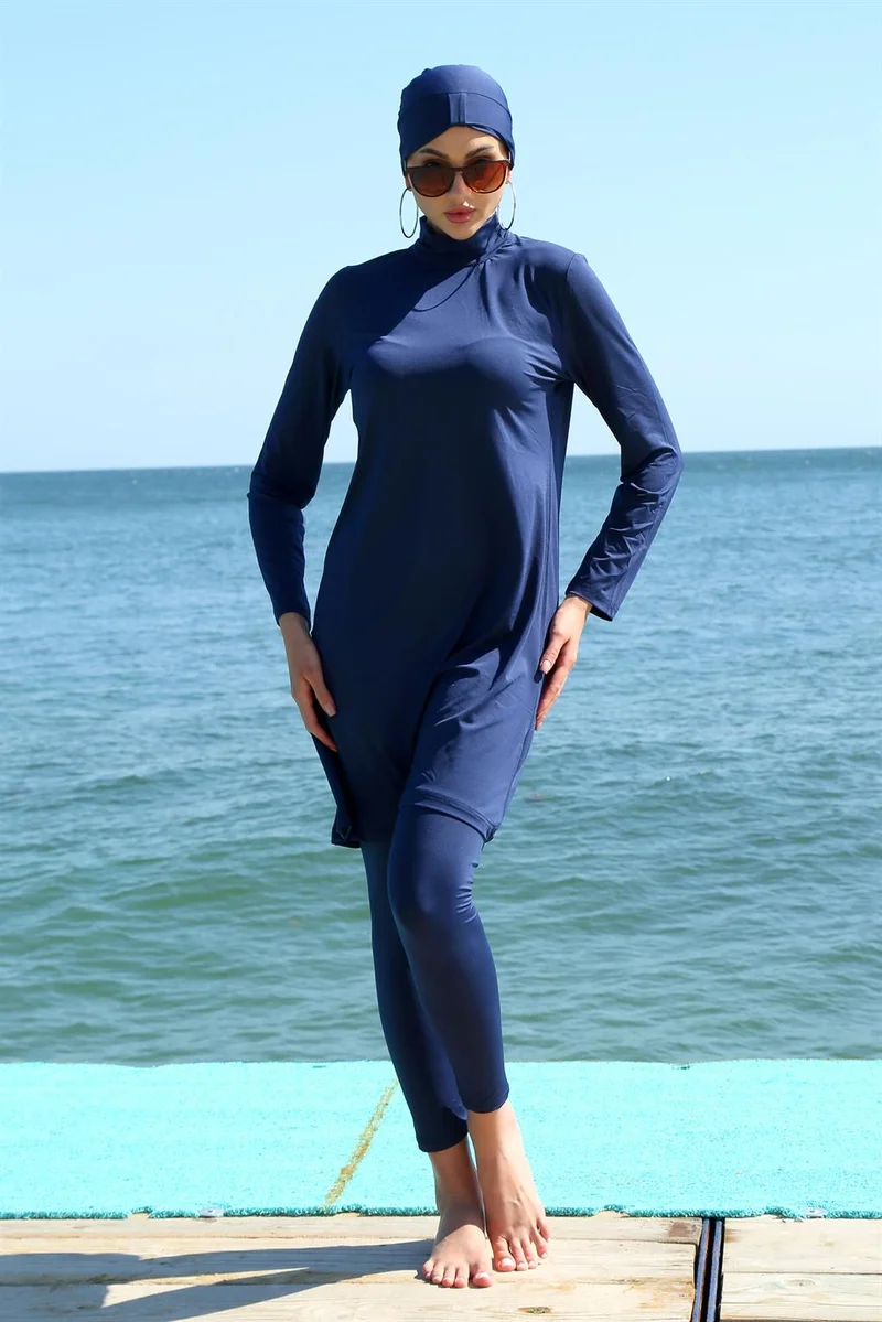 اكبينيز Long Sleeve Lycra Navy Blue Hijab Swimsuit 31055