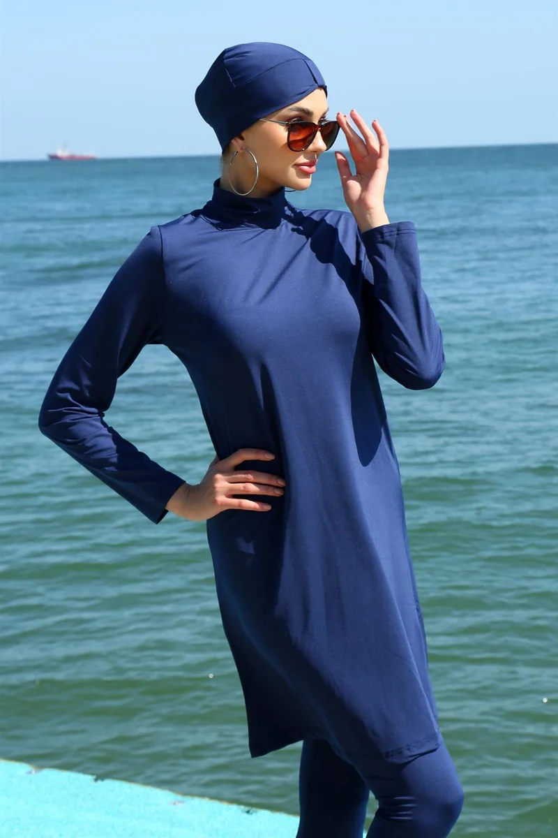 اكبينيز Long Sleeve Lycra Navy Blue Hijab Swimsuit 31055