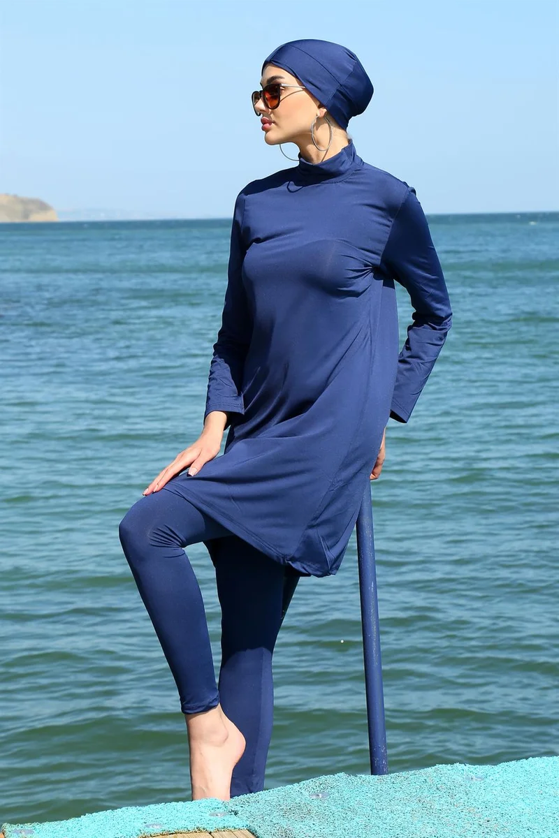 اكبينيز Long Sleeve Lycra Navy Blue Hijab Swimsuit 31055