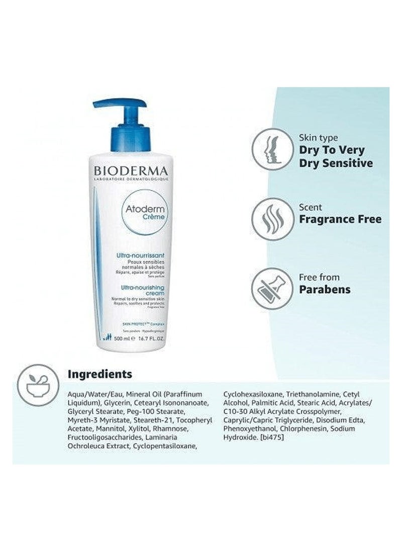 Bioderm Bioderma Ultra Nourishing Cream for Normal to Dry Sensitive Skin from Atoderm, 500 ml  - Image 5