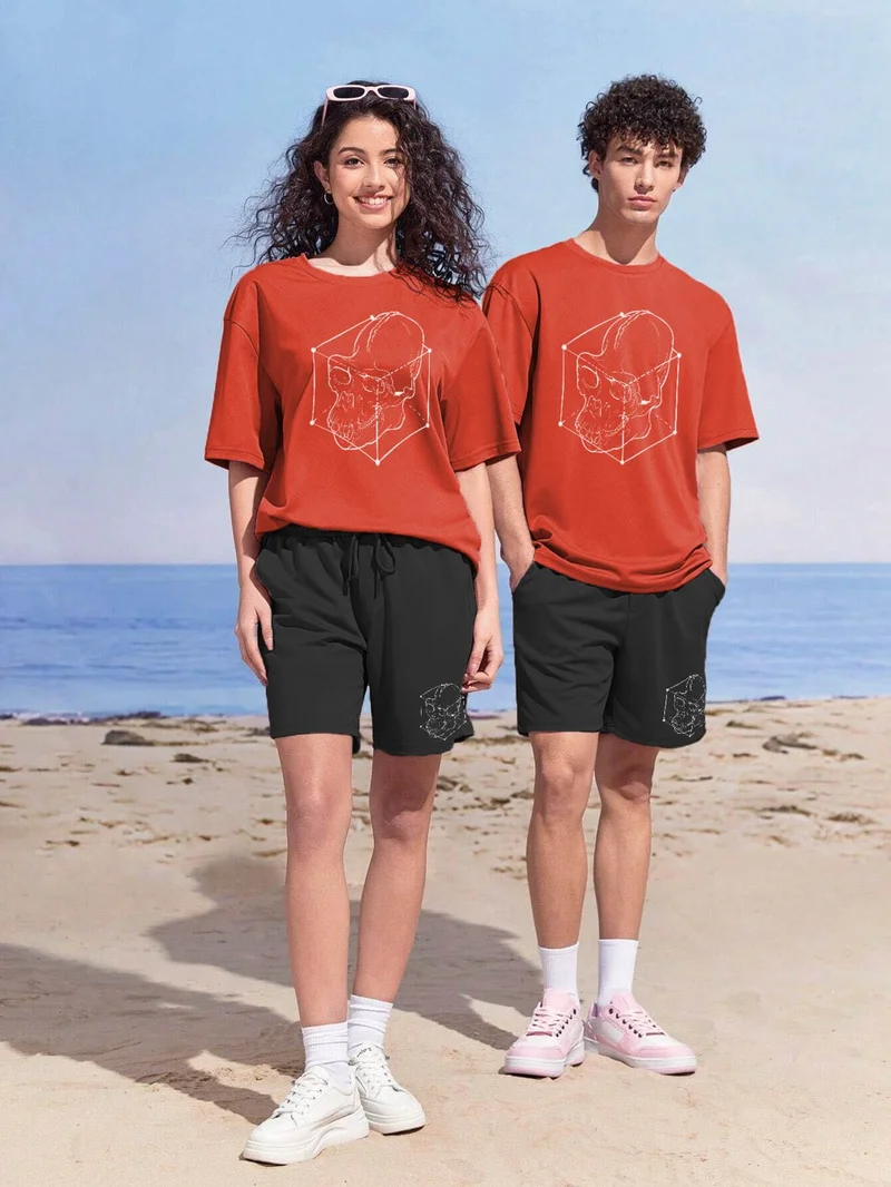 DogFish Lover Couple Combination T-Shirt-Shorts Futurehope Printed Oversize Orange