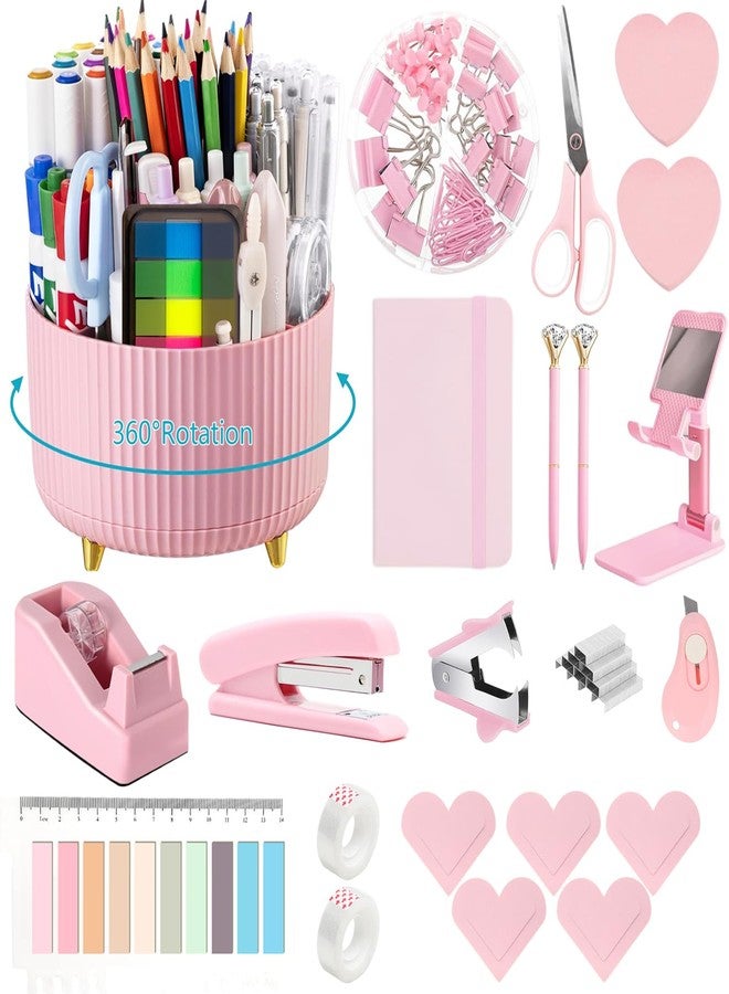 suniya Office Supplies,Desk Accessories,with Stapler, Tape Dispenser,Desk Organizer,Folding Phone Holder,Pen,Journal Notebook,Scissor,Staple Remover,Staples,Clear Tape,Sticky Notes,Paper Clips,Bookmark,Ect - Image 1