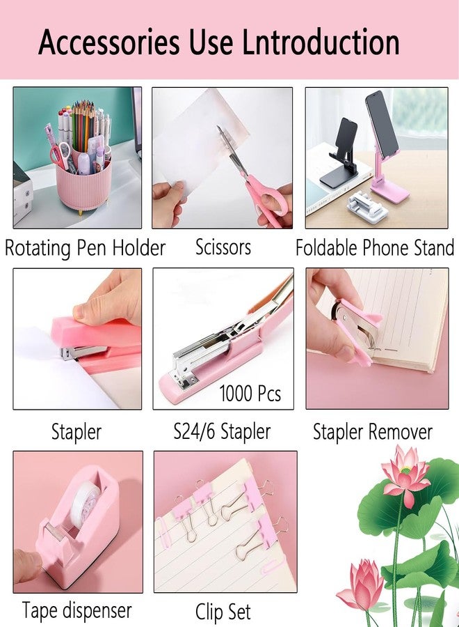 suniya Office Supplies,Desk Accessories,with Stapler, Tape Dispenser,Desk Organizer,Folding Phone Holder,Pen,Journal Notebook,Scissor,Staple Remover,Staples,Clear Tape,Sticky Notes,Paper Clips,Bookmark,Ect - Image 3