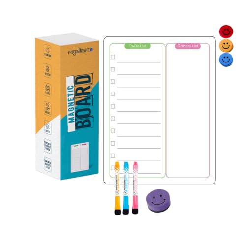 Royalkart Magnetic Dry Erase to-Do-List & Grocery Sheet for Fridge Includes 3 Marker Pens 1 Eraser 3 Magnetic Smileys | - Image 1