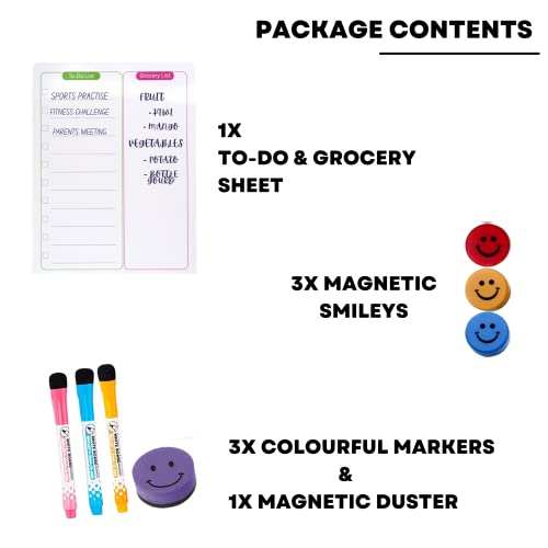 Royalkart Magnetic Dry Erase to-Do-List & Grocery Sheet for Fridge Includes 3 Marker Pens 1 Eraser 3 Magnetic Smileys | - Image 3