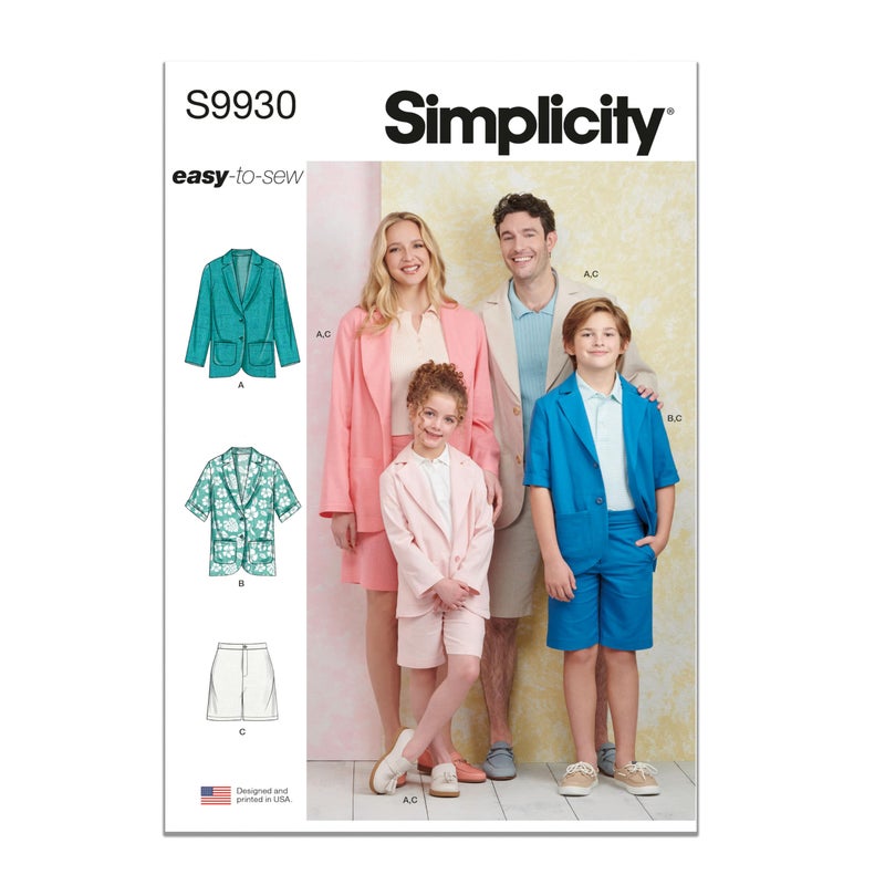 Simplicity نمط خياطة سهل التحضير للسترات والسراويل القصيرة ذات الأزرار الأمامية الكبيرة للأطفال والمراهقين والبالغين، كود التصميم S9930، الأحجام XS - L/XS - XL - Image 1