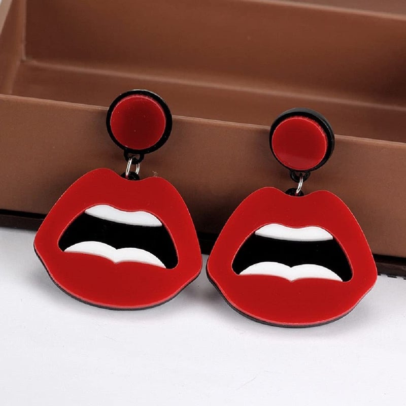 MIAIULIA Women Fashion Retro 1980s Style Costume Earring Red mouth Acrylic - Image 5