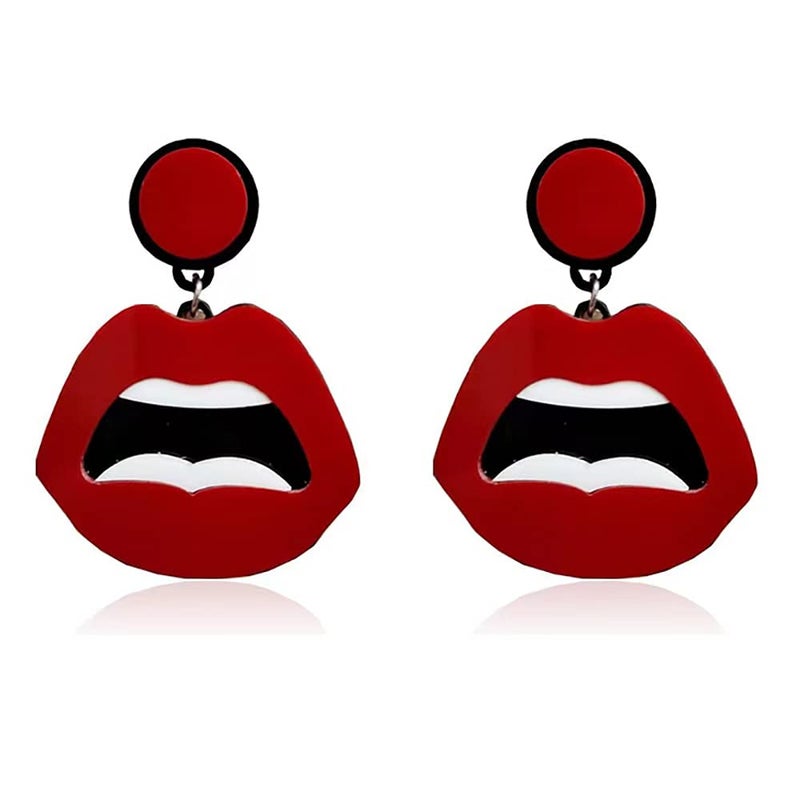 MIAIULIA Women Fashion Retro 1980s Style Costume Earring Red mouth Acrylic - Image 1