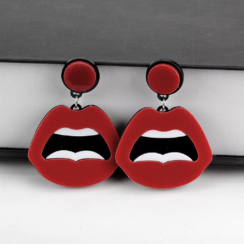 MIAIULIA Women Fashion Retro 1980s Style Costume Earring Red mouth Acrylic - Image 4