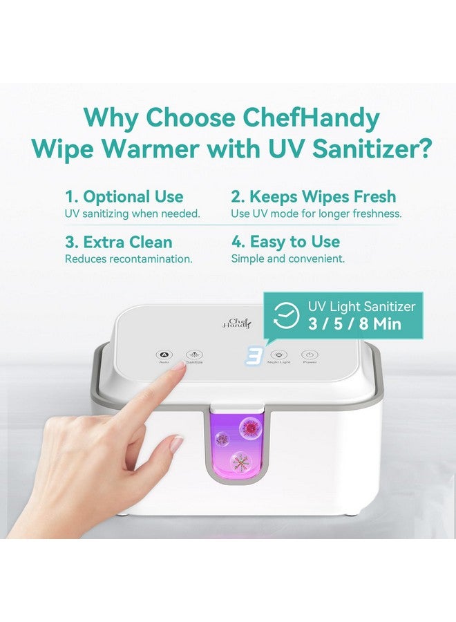 Chefhandy Wipe Warmer, Baby Wipe Warmer with UV Sanitizer, Diaper Wipe Warmer, Wet Wipes Dispenser with 3 Heating Modes, Night Light, Large Capacity, and One-Handed Operation (White) - Image 3