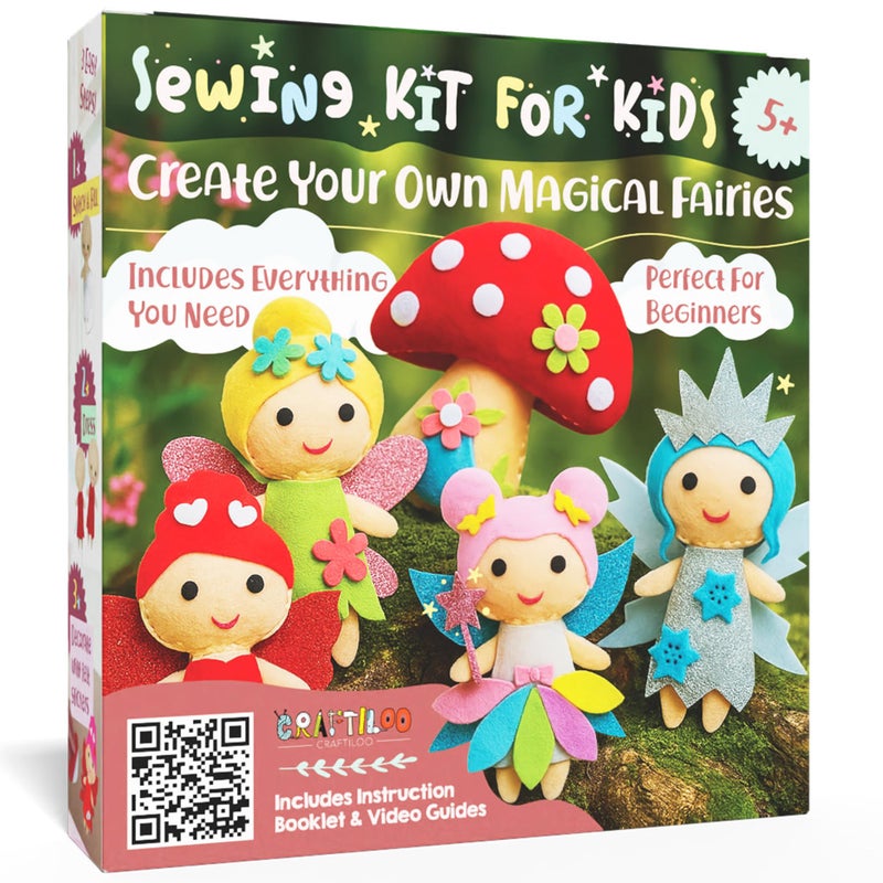 CRAFTILOO Fairy Sewing Kit for Kids Ages 512 Beginner Sewing Kit with 5 PreCut Felt Projects Make Your Own Stuffed Animal Plush Dolls Fun Girls Craft Kit Learn to Sew Gift for Kids - Image 2