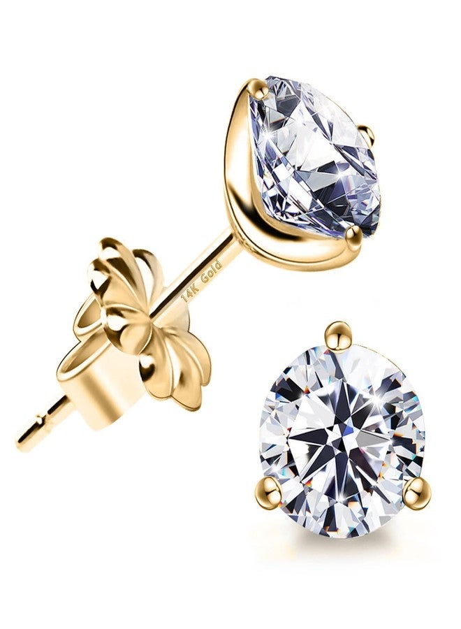 Raneecoco "STUNNING FLAME" 18K Gold Plated Silver Brilliant Cut Simulated Diamond Cubic Zirconia Stud Earrings, 1.0 Carat-(0.5ct*2)-5.25mm, Sterling Silver, Cubic Zirconia - Image 1