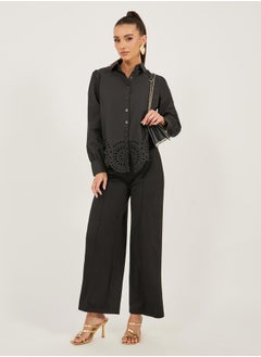 Styli Schiffli Hem Regular Fit Spread Collar Shirt  - Image 2