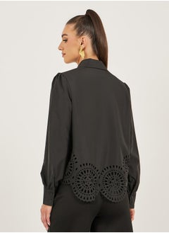 Styli Schiffli Hem Regular Fit Spread Collar Shirt  - Image 4