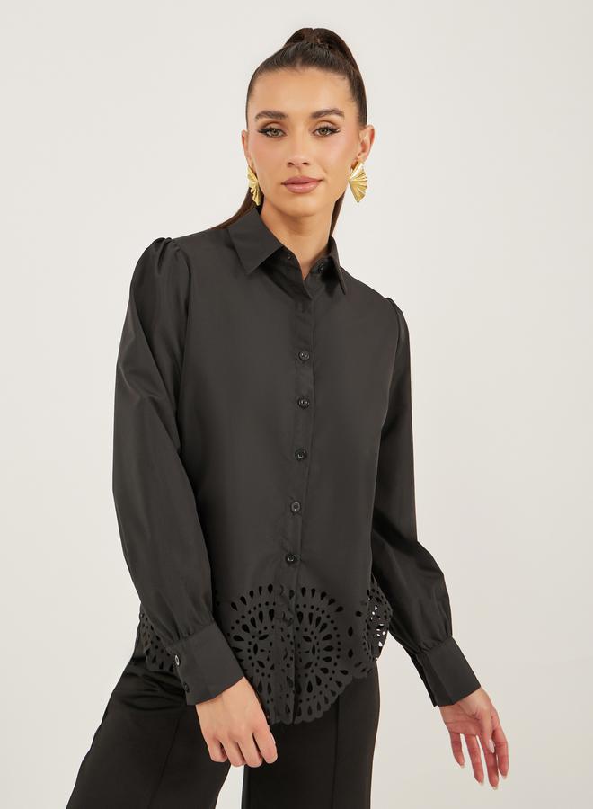 Styli Schiffli Hem Regular Fit Spread Collar Shirt - Image 1