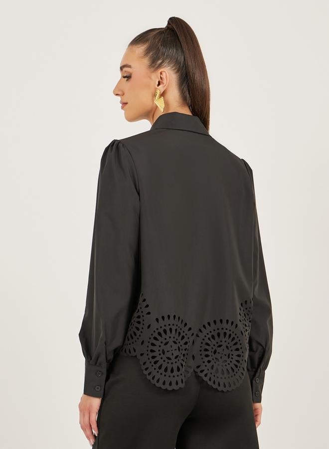 Styli Schiffli Hem Regular Fit Spread Collar Shirt - Image 4