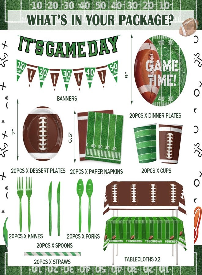 Hombae Football Birthday Party Decorations with Tableware Set, Game Time Plates, Napkins, Cutlery, Tablecloth, Banner, Tailgate Touchdown Party Supplies, Serves 20 Guests - Image 2