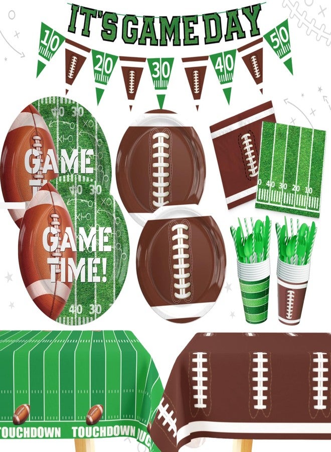 Hombae Football Birthday Party Decorations with Tableware Set, Game Time Plates, Napkins, Cutlery, Tablecloth, Banner, Tailgate Touchdown Party Supplies, Serves 20 Guests - Image 1