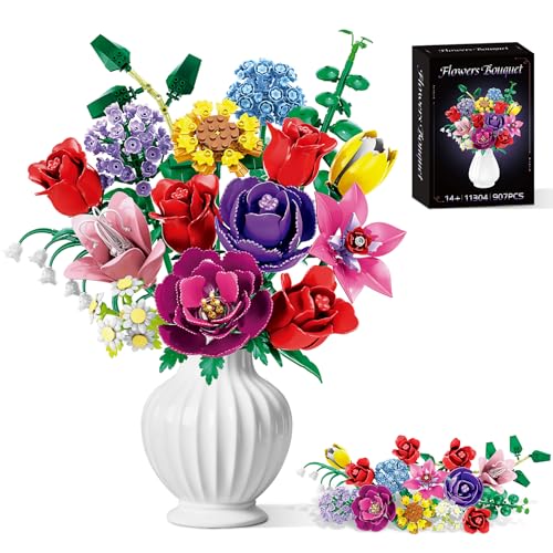 Loyratche Flower Bouquet Building Set Compatible with Lego for Adults 16 Rose Building Block Artificial Flowers Botanical Collection Kit Home Decor Gift for Her 907 PCS - Image 1