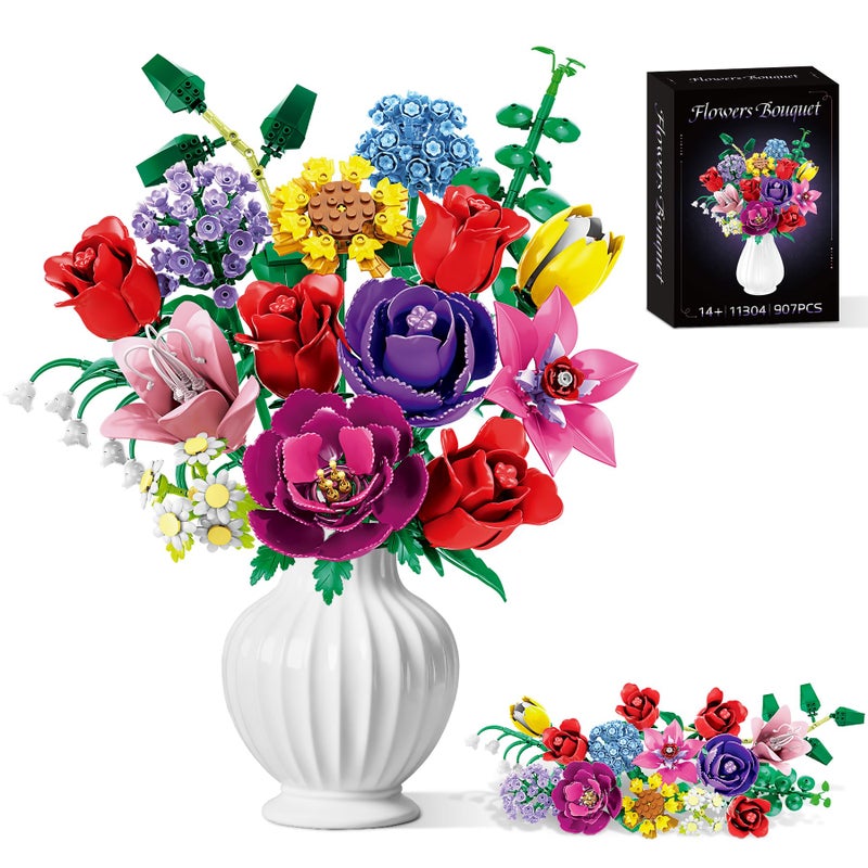 Loyratche Flower Bouquet Building Set Compatible with Lego for Adults 16 Rose Building Block Artificial Flowers Botanical Collection Kit Home Decor Gift for Her 907 PCS - Image 3