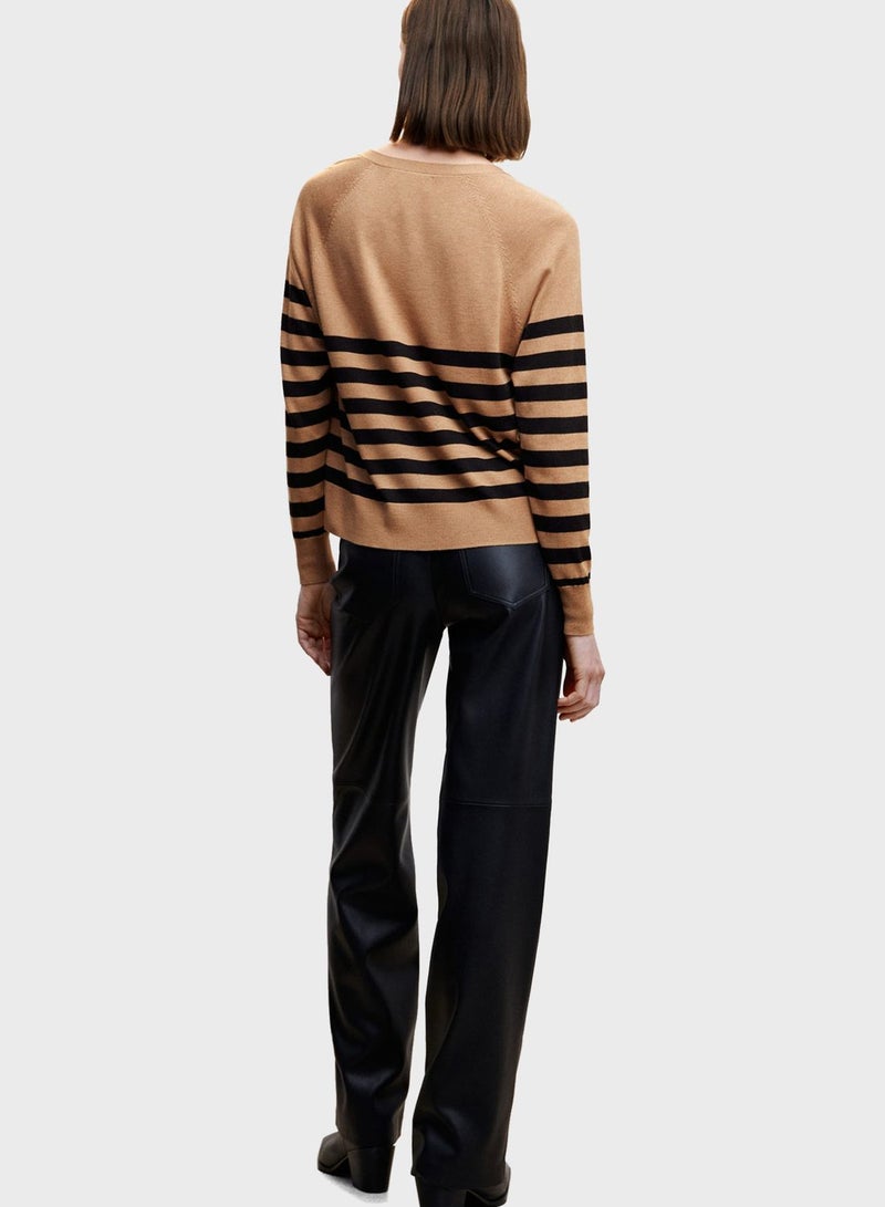 MANGO Striped V-Neck Sweater  - Image 2