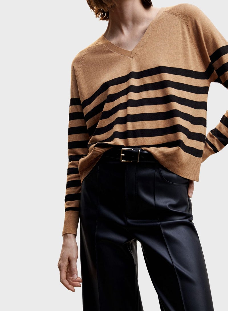 MANGO Striped V-Neck Sweater  - Image 3