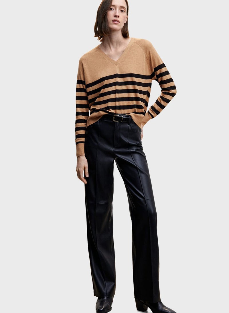 MANGO Striped V-Neck Sweater  - Image 4
