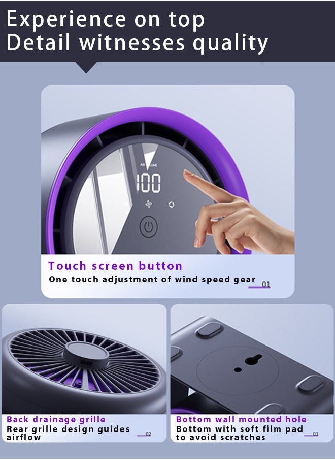 Generic Desk Fan,Desktop fan touch digital display usb,able Fan Desktop Fan Wall-Mounted Fan Portable Cooling Fan  USB Fan Air Circulator Fan, Long Lasting Power,, with 100 Speeds,  for Home Bedroom Office Kitchen Travel（dark grey）  - Image 4
