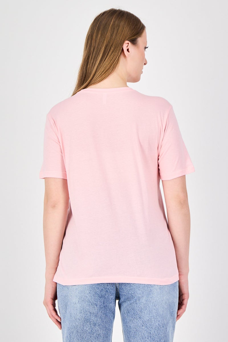 ONLY Women Crew Neck Short Sleeve Graphic Print T-Shirt, Pink - Image 2
