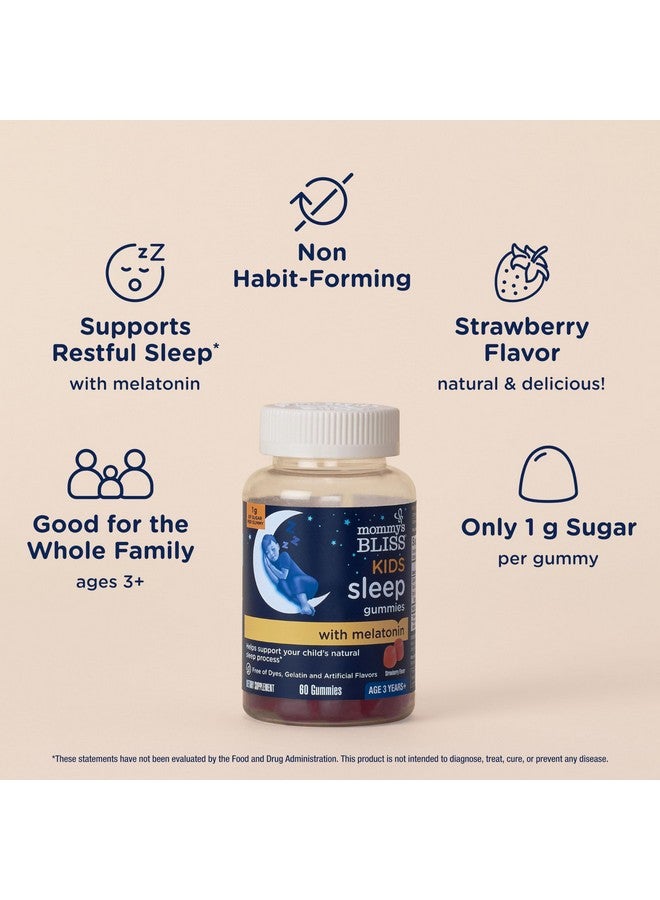 Mommy's Bliss علكة ميلاتونين للنوم للأطفال من مومي بلِس، خالية من الألوان الصناعية والنكهات أو الجيلاتين، بنكهة الفراولة، العمر 3 سنوات فما فوق (60 علكة) - Image 4