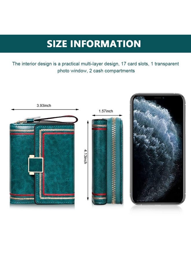  بالي ® محفظة نسائية جلدية ثنائية الطي للنساء، محفظة نسائية عتيقة باللون الفيروزي، حقيبة بطاقات، محفظة آمنة بسعة كبيرة مع محفظة حجب RFID - Image 2